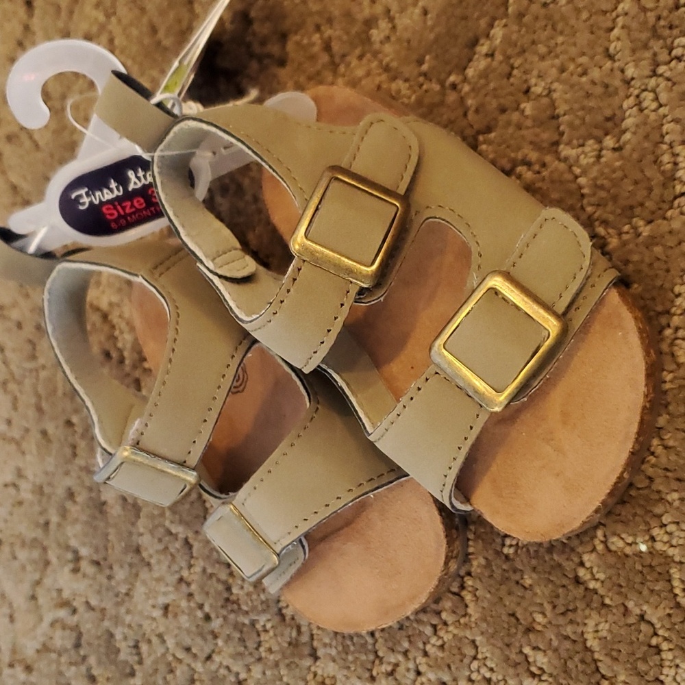 Baby Boys First Steps Stepping Stones Buckle Sandals Size 4  Olive Birks NWT